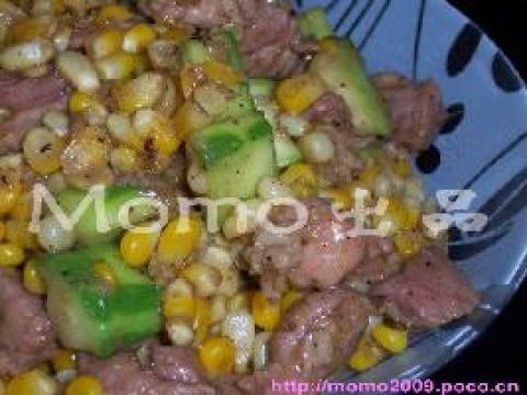 玉米丝瓜炒肉粒做法