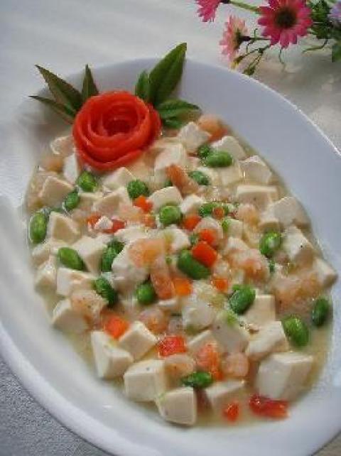 虾仁毛豆烩豆腐做法