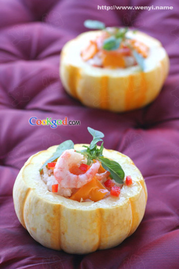 金瓜甜虾饭盅做法