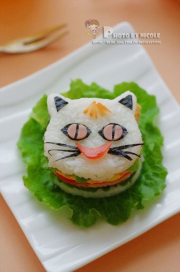 可爱白猫童趣米汉堡做法
