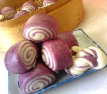 紫薯双色馒头（中种+不皱皮的两段蒸法）做法