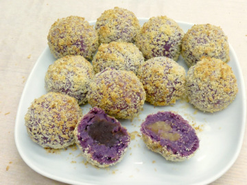 豆沙(香竽)椰脆紫薯球做法